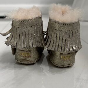 UGG Baby Booties with Fringe in Metallic Silver